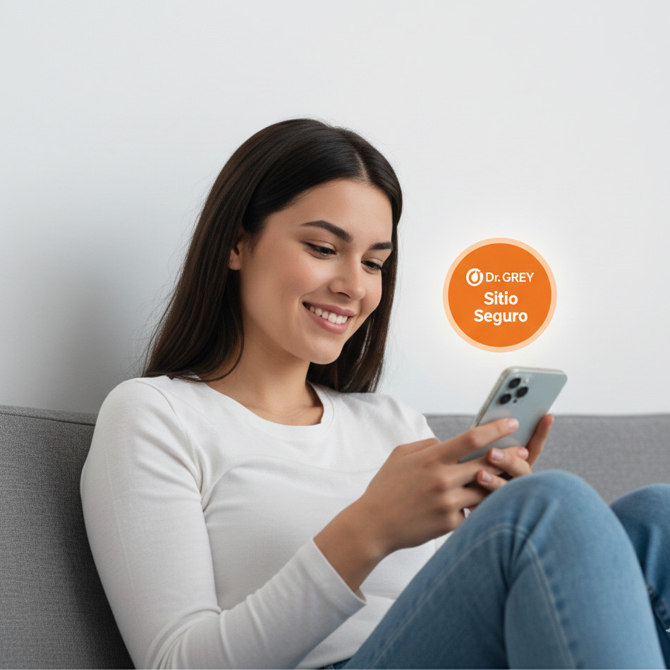 Usuario navegando de forma segura en su móvil gracias a la validación de Dr. GREY
